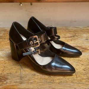 authentic Prada black flared heels buckled